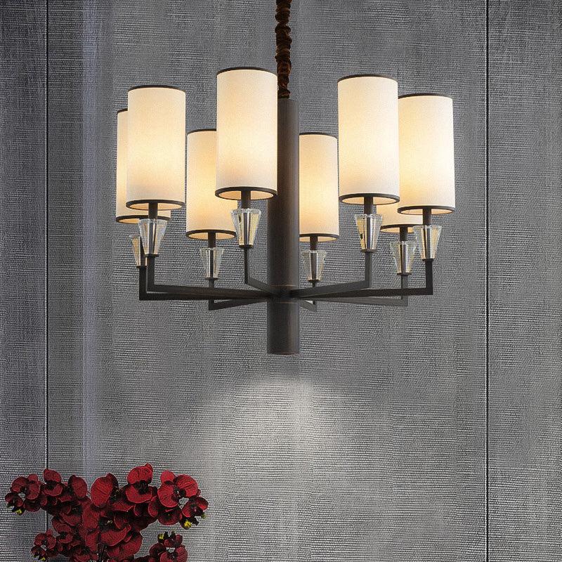 6/8 Heads Fabric Chandelier Lamp Traditional White Column Light - Rebooters