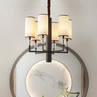 6/8 Heads Fabric Chandelier Lamp Traditional White Column Light - Rebooters
