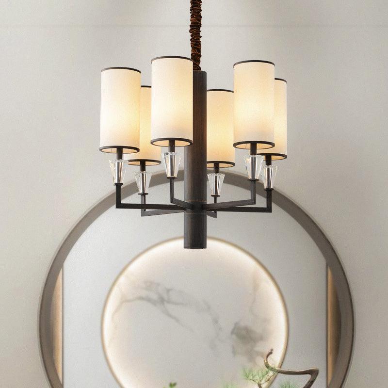 6/8 Heads Fabric Chandelier Lamp Traditional White Column Light - Rebooters