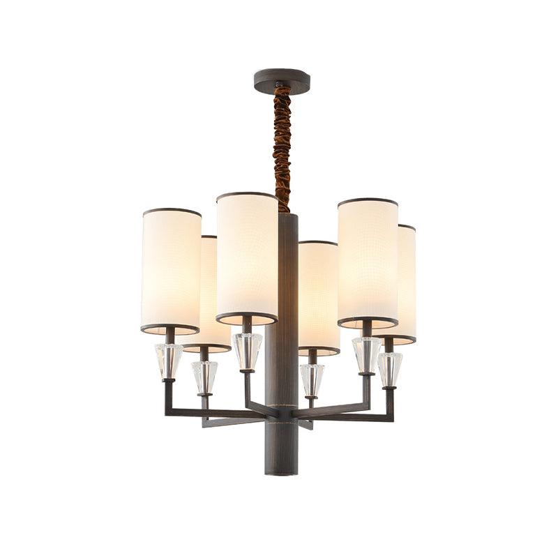 6/8 Heads Fabric Chandelier Lamp Traditional White Column Light - Rebooters