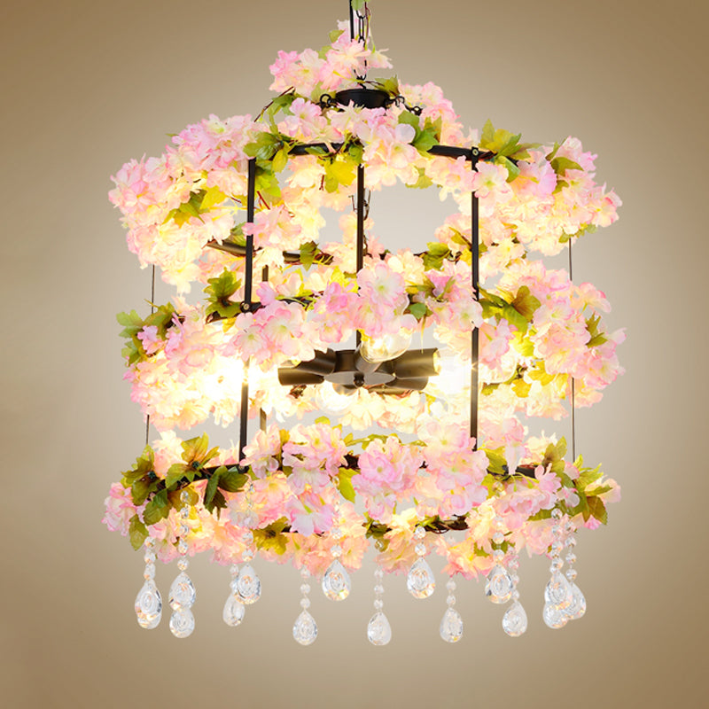 6 Bulbs Iron Chandelier Lighting Antique Black Floral Cage Light - Rebooters