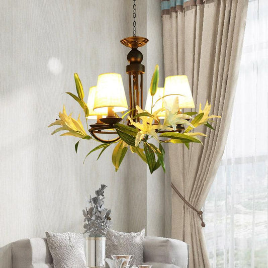 4 Bulbs Conical Chandelier Light with Lily Decoration - Rebooters
