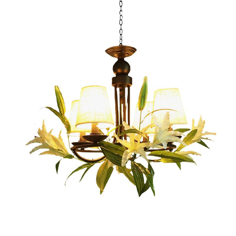 4 Bulbs Conical Chandelier Light with Lily Decoration - Rebooters