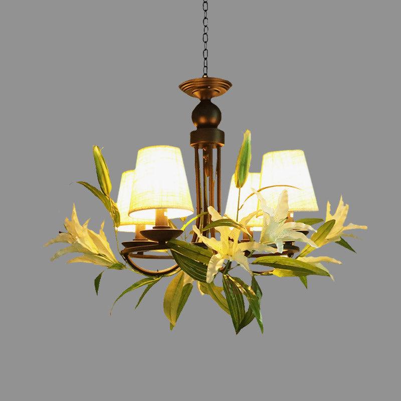 4 Bulbs Conical Chandelier Light with Lily Decoration - Rebooters