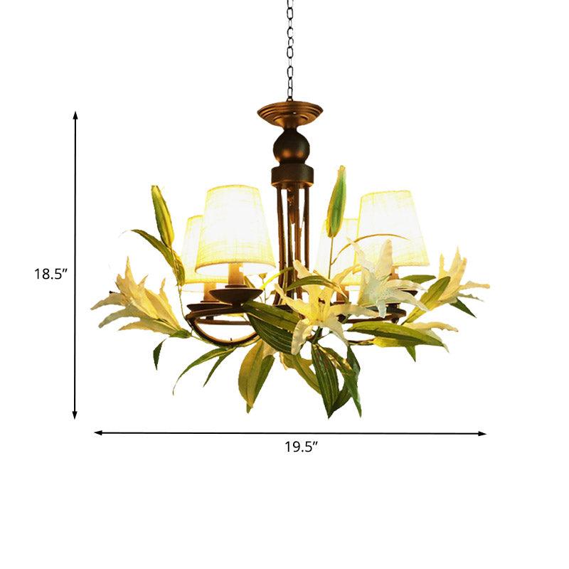4 Bulbs Conical Chandelier Light with Lily Decoration - Rebooters