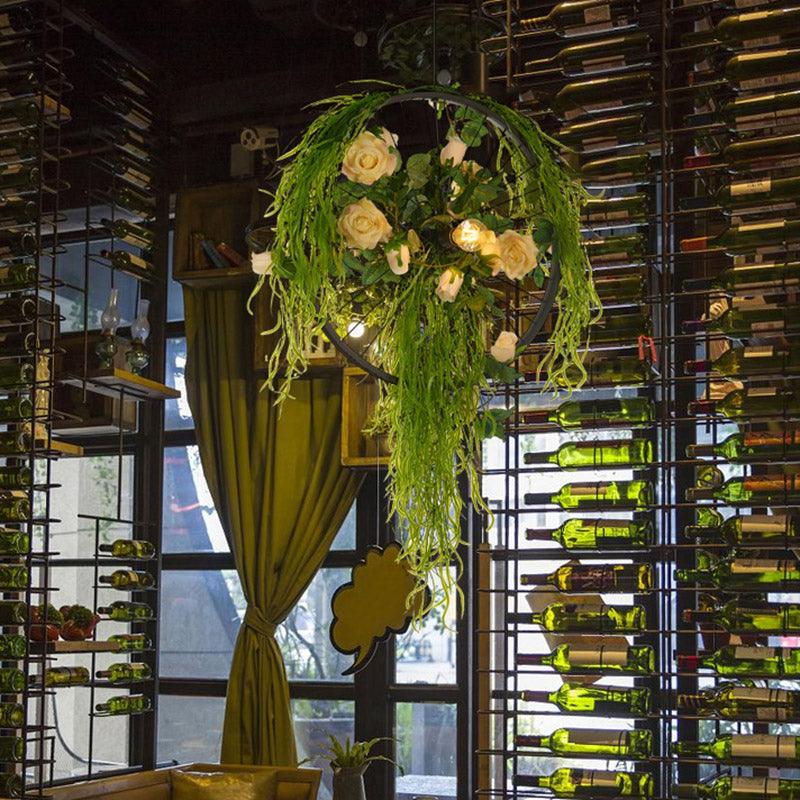 2-Bulb Wheel Ceiling Chandelier Farmhouse Black Iron Light - Rebooters