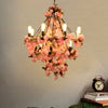 14-Bulb Chandelier Light Fixture Warehouse Bare Bulb Lamp in Black with Pink Flower and Rope - Rebooters