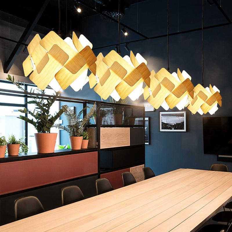 Beige Spliced Circle Chandelier Modernist 3 Heads Wood Fixture - Rebooters