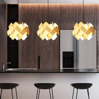 Beige Spliced Circle Chandelier Modernist 3 Heads Wood Fixture - Rebooters