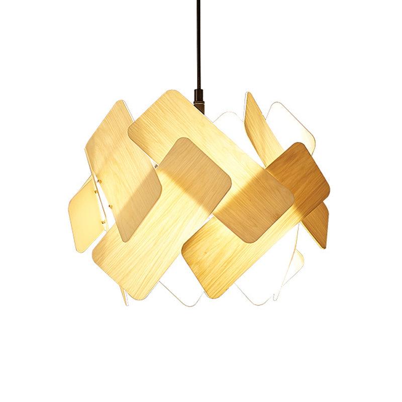 Beige Spliced Circle Chandelier Modernist 3 Heads Wood Fixture - Rebooters