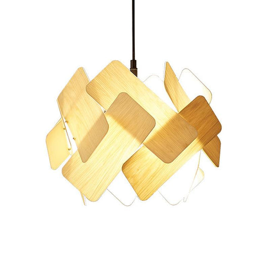 Beige Spliced Circle Chandelier Modernist 3 Heads Wood Fixture - Rebooters