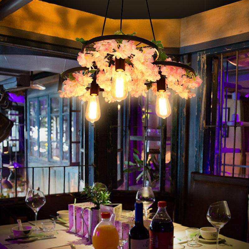 Antique Wheel Chandelier Lighting Fixture 3/6 Heads Black Ceiling Pendant Light - Rebooters