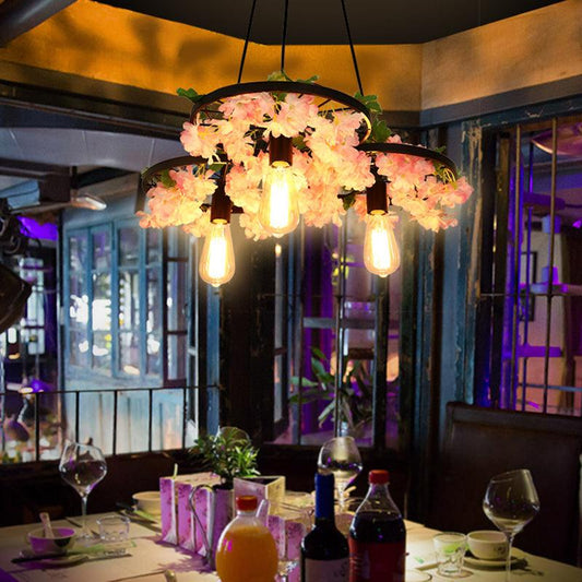 Antique Wheel Chandelier Lighting Fixture 3/6 Heads Black Ceiling Pendant Light - Rebooters