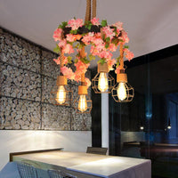 4/8 Lights Orb Cage Pendant Chandelier Retro Black Hemp Rope Ceiling Hang Fixture - Rebooters