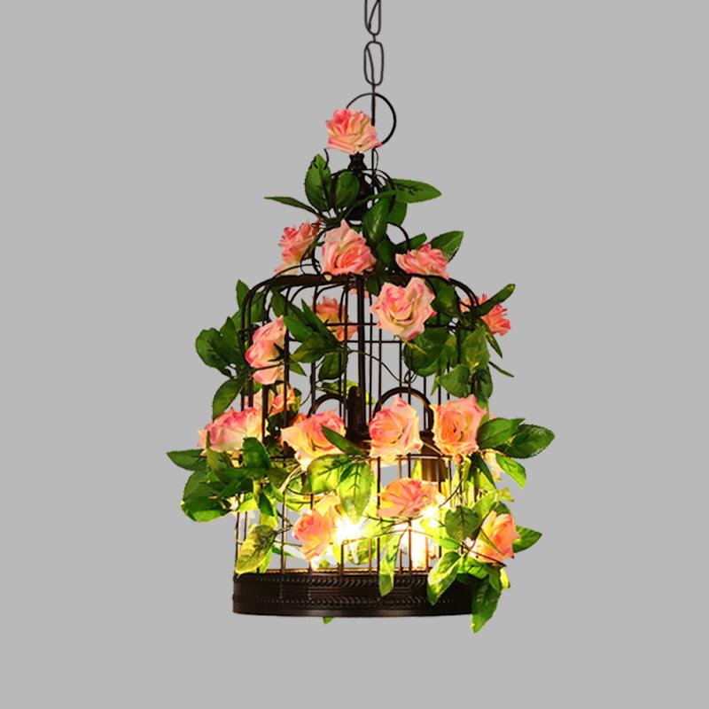 3-Head Birdcage Ceiling Chandelier Loft Black Iron Light - Rebooters