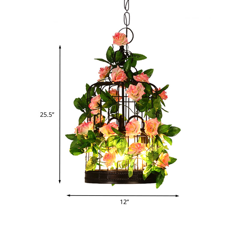 3-Head Birdcage Ceiling Chandelier Loft Black Iron Light - Rebooters