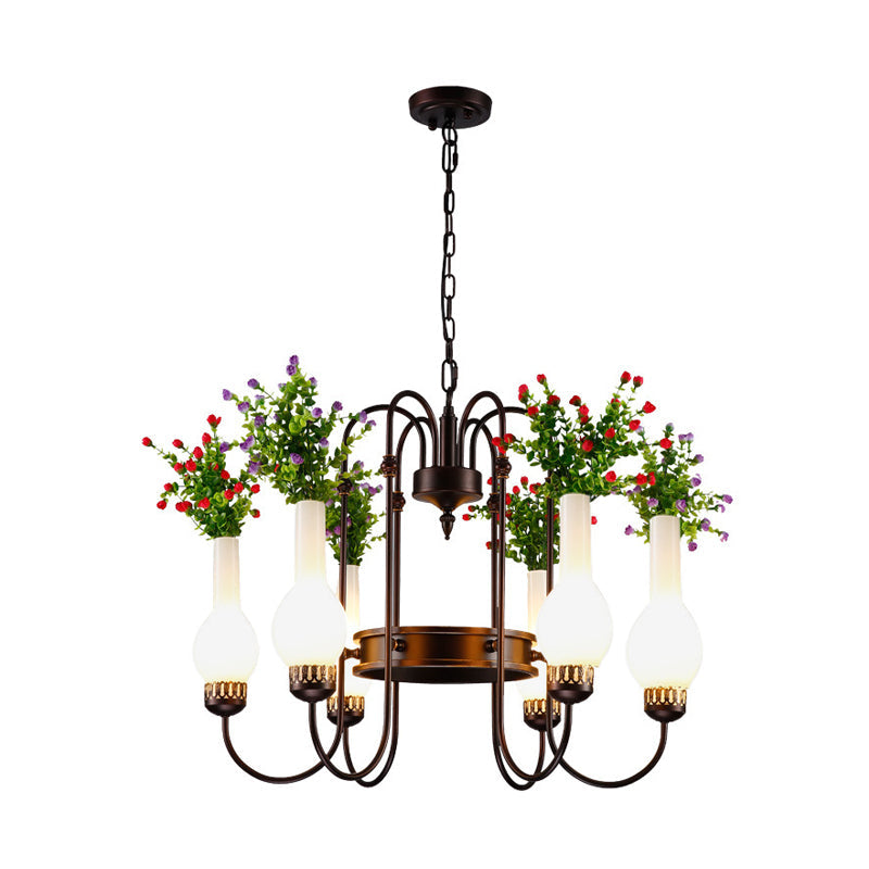 Loft Vase Chandelier Light Fixture 6 Heads Opal Glass Pendant Lamp - Rebooters