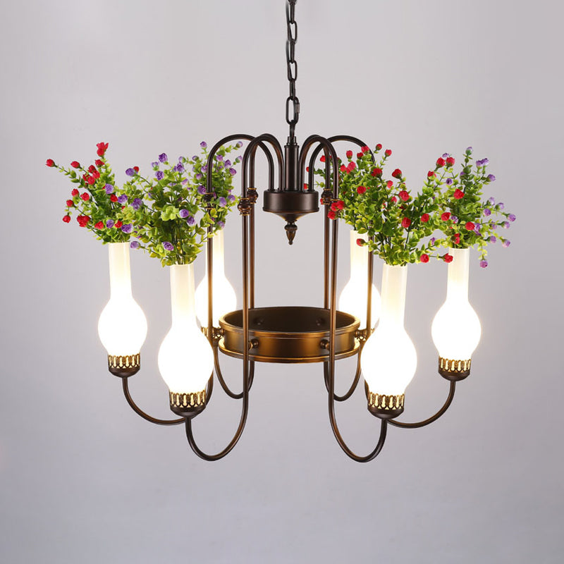 Loft Vase Chandelier Light Fixture 6 Heads Opal Glass Pendant Lamp - Rebooters