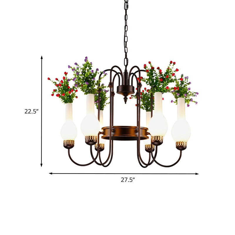 Loft Vase Chandelier Light Fixture 6 Heads Opal Glass Pendant Lamp - Rebooters