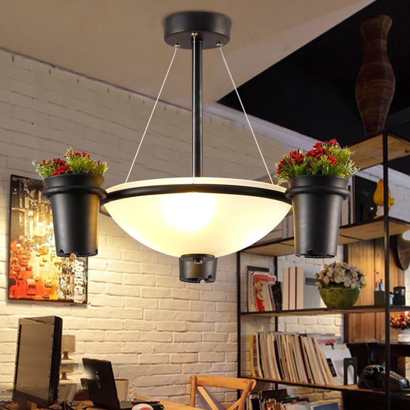 Dome White Glass Pendant Chandelier Industrial 3 Lights Black Ceiling Light - Rebooters