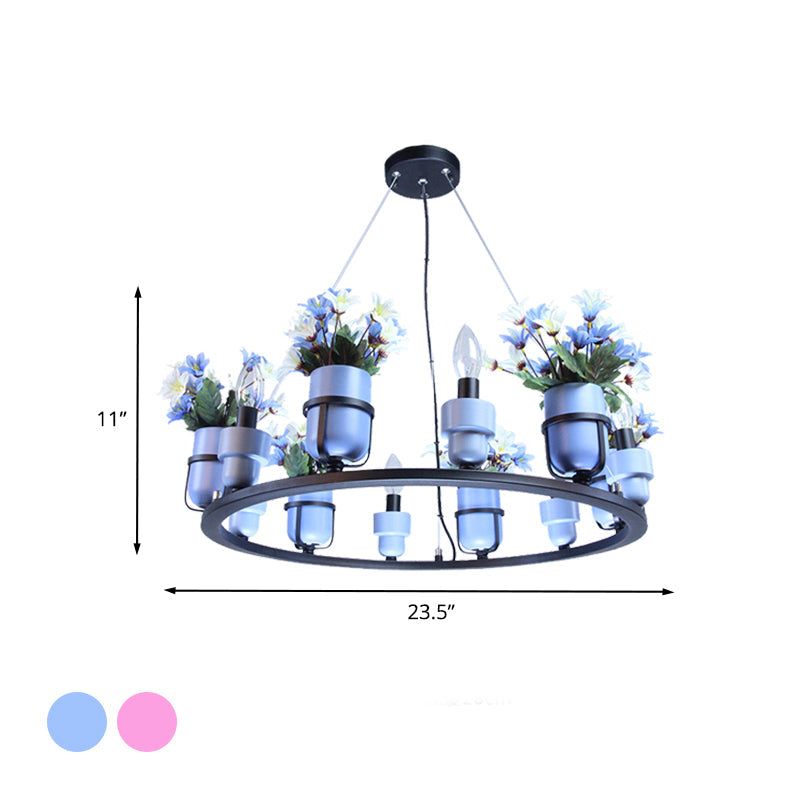 6/8 Lights Ceramic Hanging Chandelier Industrial Pink Blue - Rebooters