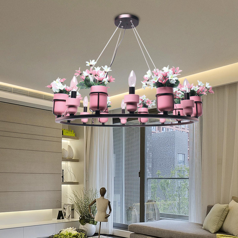 6/8 Lights Ceramic Hanging Chandelier Industrial Pink Blue - Rebooters