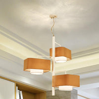 3-Tier Dual Shade Chandelier Lamp Contemporary Fabric 3-Light Brown Hanging Light Fixture - Rebooters