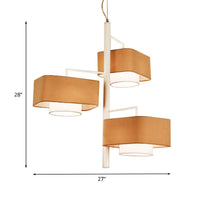 3-Tier Dual Shade Chandelier Lamp Contemporary Fabric 3-Light Brown Hanging Light Fixture - Rebooters