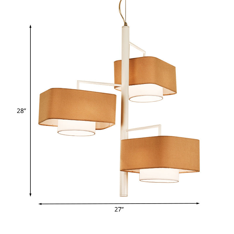 3-Tier Dual Shade Chandelier Lamp Contemporary Fabric 3-Light Brown Hanging Light Fixture - Rebooters