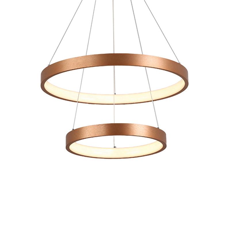 1/2/3-Tier Hoop Dinette Chandelier Metallic Minimalist LED Ceiling Pendant Light in Gold - Rebooters