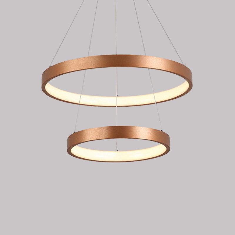 1/2/3-Tier Hoop Dinette Chandelier Metallic Minimalist LED Ceiling Pendant Light in Gold - Rebooters