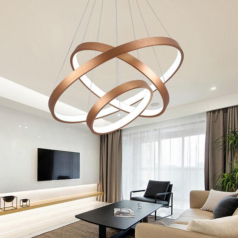 1/2/3-Tier Hoop Dinette Chandelier Metallic Minimalist LED Ceiling Pendant Light in Gold - Rebooters