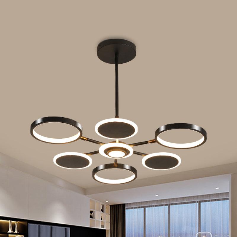 Adjustable Loop Metal Chandelier Lamp Black Gold 6 Bulbs LED Ceiling Pendant - Rebooters