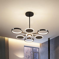 Adjustable Loop Metal Chandelier Lamp Black Gold 6 Bulbs LED Ceiling Pendant - Rebooters