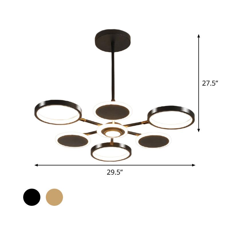 Adjustable Loop Metal Chandelier Lamp Black Gold 6 Bulbs LED Ceiling Pendant - Rebooters