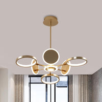Adjustable Loop Metal Chandelier Lamp Black Gold 6 Bulbs LED Ceiling Pendant - Rebooters