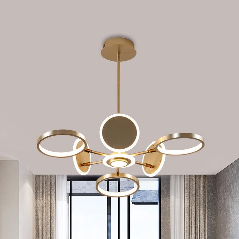 Adjustable Loop Metal Chandelier Lamp Black Gold 6 Bulbs LED Ceiling Pendant - Rebooters