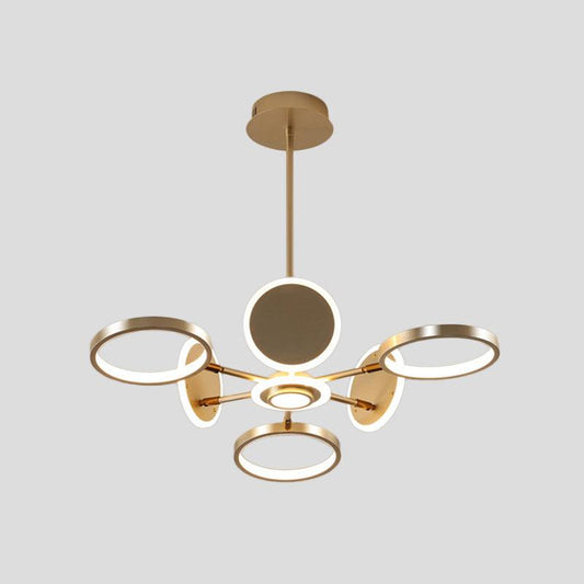 Adjustable Loop Metal Chandelier Lamp Black Gold 6 Bulbs LED Ceiling Pendant - Rebooters