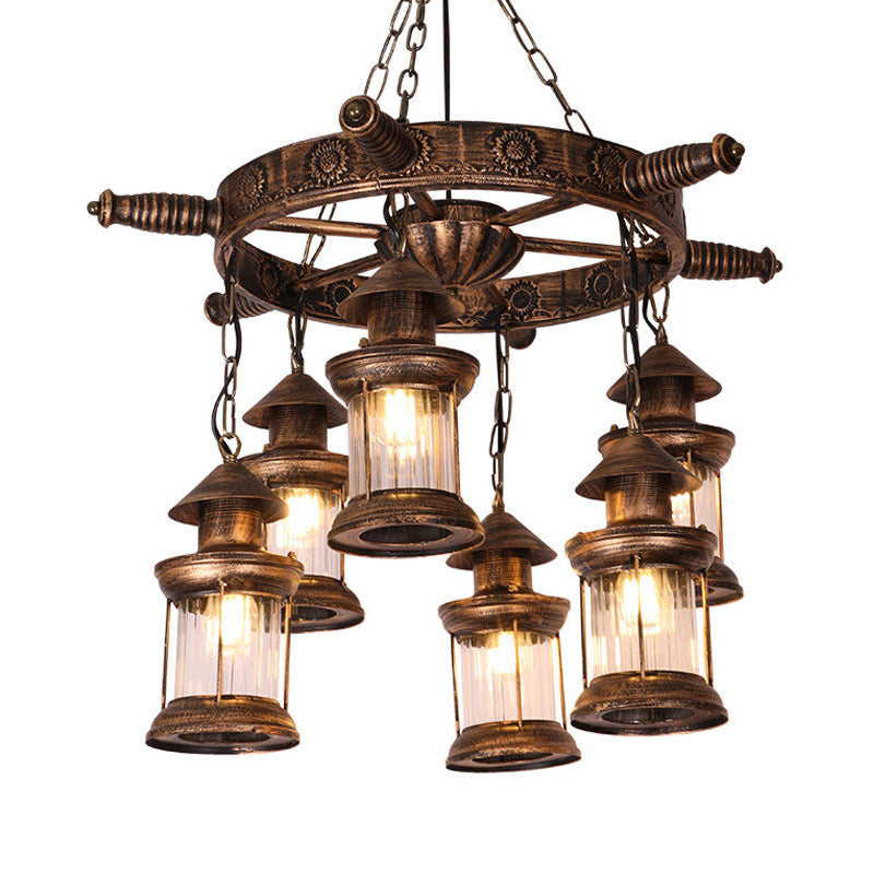 Nautical Lantern Chandelier Light Fixture 6 Heads Clear Lamp - Rebooters