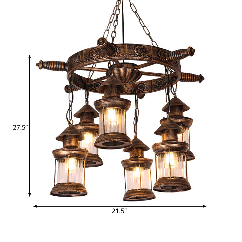 Nautical Lantern Chandelier Light Fixture 6 Heads Clear Lamp - Rebooters