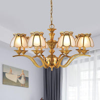 8 Heads Scalloped Pendant Chandelier Colonialist Gold Light - Rebooters