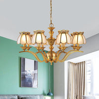8 Heads Scalloped Pendant Chandelier Colonialist Gold Light - Rebooters