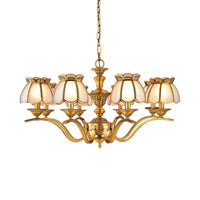 8 Heads Scalloped Pendant Chandelier Colonialist Gold Light - Rebooters