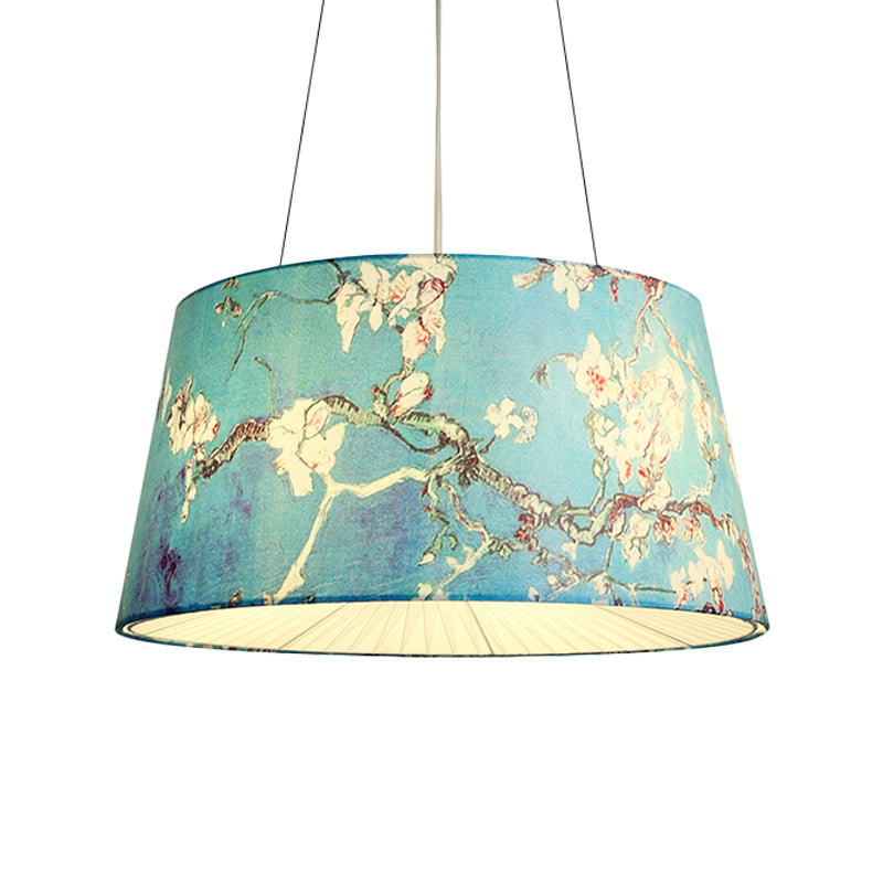 Blue/Beige 4 Heads Chandelier Light Pastoral Fabric Drum Lamp - Rebooters