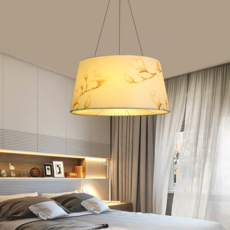 Blue/Beige 4 Heads Chandelier Light Pastoral Fabric Drum Lamp - Rebooters