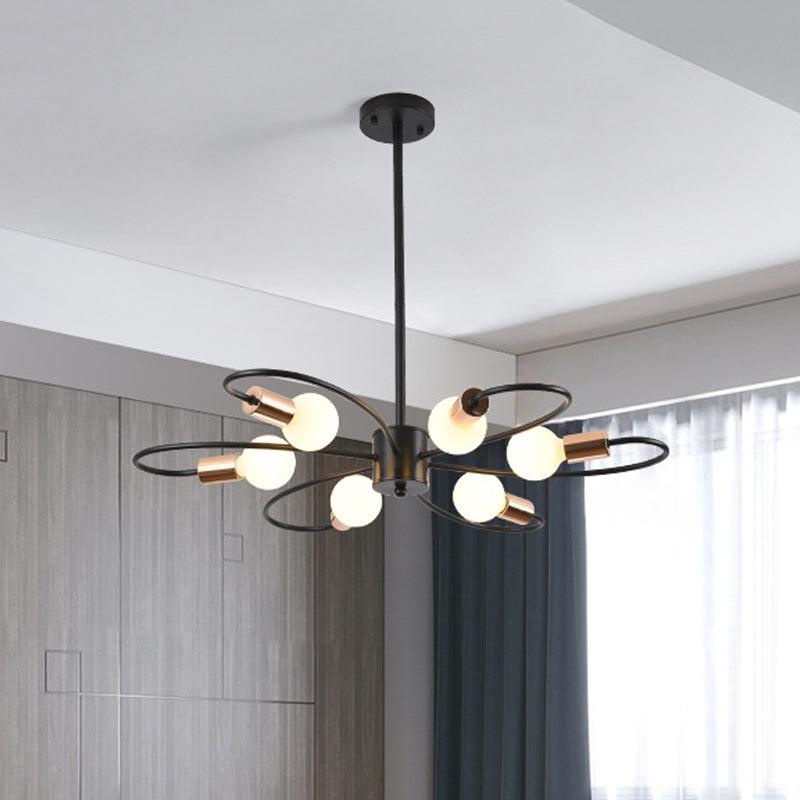 6 Bulbs Twisted Arm Chandelier Light Traditional Black Iron - Rebooters