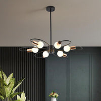 6 Bulbs Twisted Arm Chandelier Light Traditional Black Iron - Rebooters