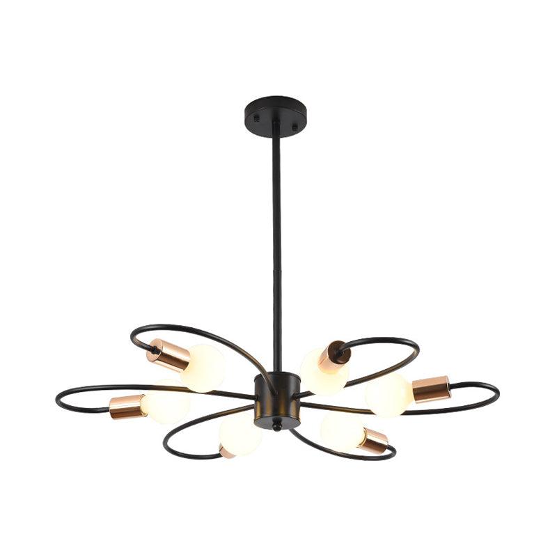 6 Bulbs Twisted Arm Chandelier Light Traditional Black Iron - Rebooters