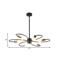 6 Bulbs Twisted Arm Chandelier Light Traditional Black Iron - Rebooters
