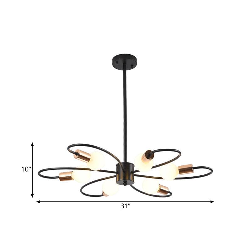 6 Bulbs Twisted Arm Chandelier Light Traditional Black Iron - Rebooters